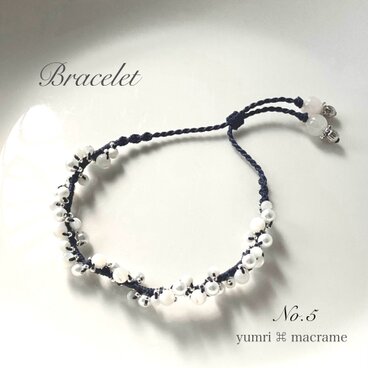 yumri ⌘ macrame マクラメレースブレスレット No.5 (ミルキーパール）
