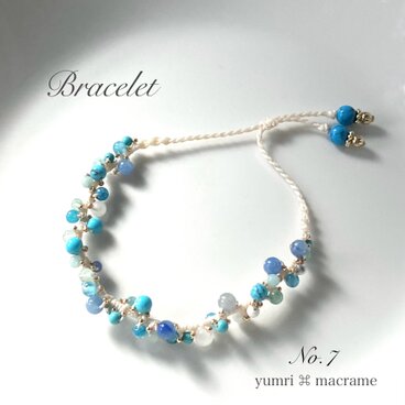 [※1点限り] yumri ⌘ macrame マクラメレースブレスレット No.7 (天然石）