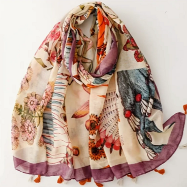 ストール 大判 スカーフ タッセル付き 花柄 春 コットン 綿 レディス 大人 カジュアル ショール マフラー ギフト 通勤通学