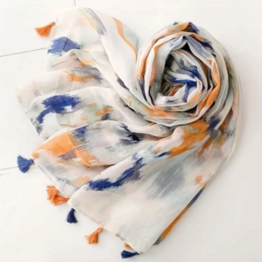 ストール 大判 スカーフ タッセル付き 花柄 春 コットン 綿 レディス 大人 カジュアル ショール マフラー ギフト 通勤通学