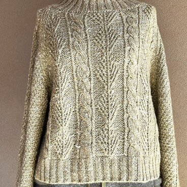 草木染　抹茶のアランゆったりセーター　お揃いのミニキャップ付き