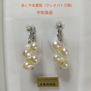 宇和島産あこや本真珠（クレオパトラ珠）のネジバネ式イヤリング
