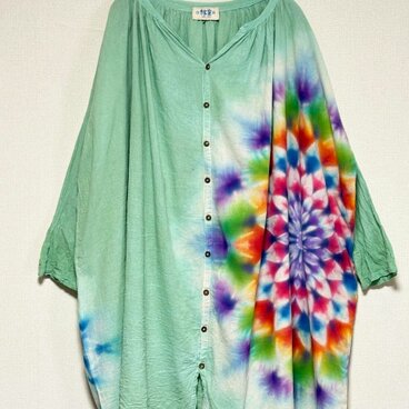 タイダイ 前開きワンピース 翡翠色 幻想的で華やかな大曼荼羅 HD25-28