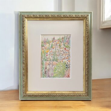 対岸から（スペイン、グラナダ、原画、透明水彩、額付き）