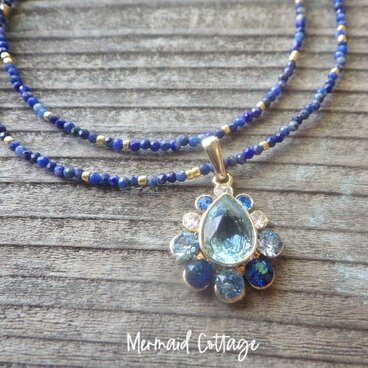 Ocean Flower 海の底のビジューのお花　ラピスラズリネックレス