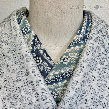 正絹の半衿  切り嵌め模様 蒼