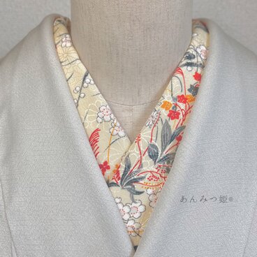 正絹の半衿  橙の小花