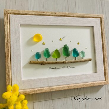 シーグラスアート インテリア雑貨 癒しの森 星に願いを 観葉植物 置物 北欧ガラス細工 贈り物 プレゼント