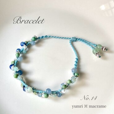 [※1点限り] yumri ⌘ macrame マクラメレースブレスレット No.14 (天然石）