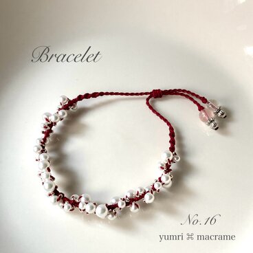 yumri ⌘ macrame マクラメレースブレスレット No.16 (ミルキーパール）