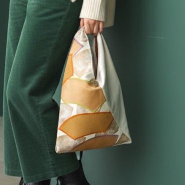 あずま袋【送料無料】帯リメイク　ホワイト　扇