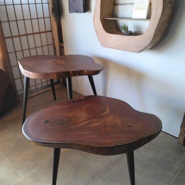 厚みたっぷり♪H490オーバルテーブル　～欅輪切りテーブル・リビングテーブル・サイドテーブル・コーヒーテーブルなど