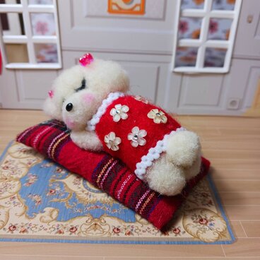 手のひらサイズのお眠の小さなマルチーズ