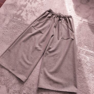 新春セール！ブラウンベージュヘリンボーンウールワイドパンツ