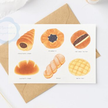 （65）色鉛筆タッチのパン2　ポストカード　3枚セット