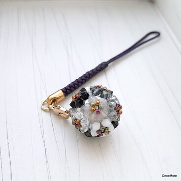 【数量限定】花手毬の根付け・帯飾り6color（モノトーン）Ⅱ