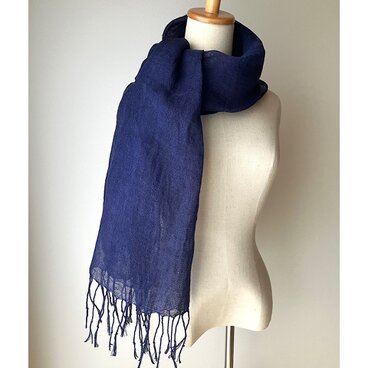 草木染め麻ストール＊ログウッド紺