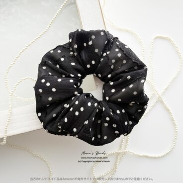 《大人のペイズリー ジャガード織 》おしゃれな ふんわり 白 ドット 水玉 花柄 ブラック 黒 ヘアゴム シュシュ