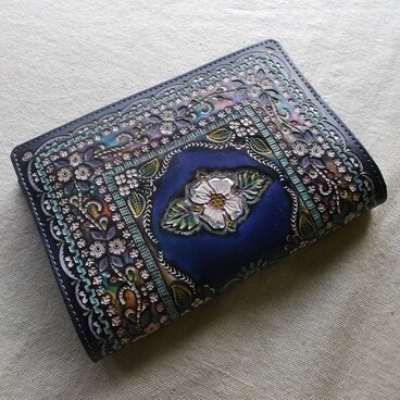 文庫サイズブックカバー 刻印、拭き染め 牛革