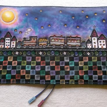 ほぼ日手帳対応　牛革文庫サイズ手帳カバー　刻印＆拭き染め