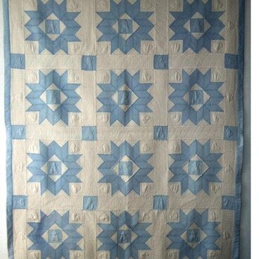 ★パッチワークキルト：八角星のベッドカバー・ザッツメニーポインテッドスターPatchwork Quilt: Octago