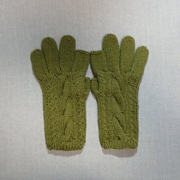 メリノウール100%スマホ対応手袋/モスグリーン（ウィメンズM/お子様向け)）