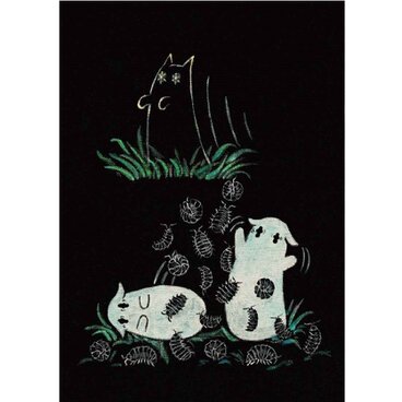 絵本と原画セット 絵本「猫木霊と黒猫木霊」 徳島洋子作品 原画タイトル「ダンゴムシを増やす魔法」