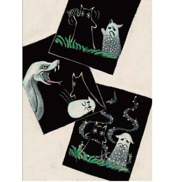 絵本と原画セット 絵本「猫木霊と黒猫木霊」 徳島洋子作品 原画タイトル「修行」