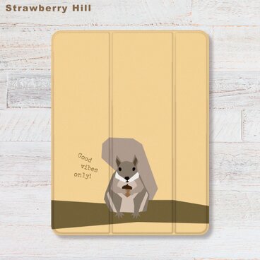 リス　イラスト　 iPadケース ペン収納 軽量 背面クリア あいぱっどけーす スタンド機能