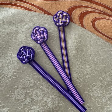 絹巻き水引梅結びのしおり・紫3本setです♪