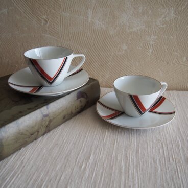 昭和レトロモダン　V字紋様カップ＆ソーサー二客組