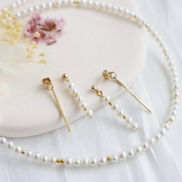 ベビーパール ネックレス+ピアス/イヤリング 2点set