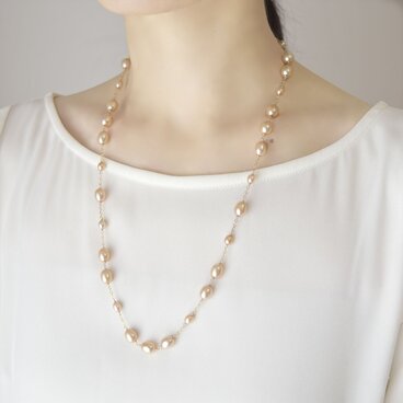 【14kgf】シャンパンゴールドパールの60cmネックレス