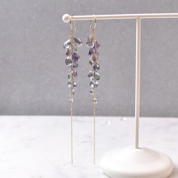 限定一点【14kgf】ミスティックトパーズ 30粒ピアス｜片耳15粒の贅沢チェーンピアス