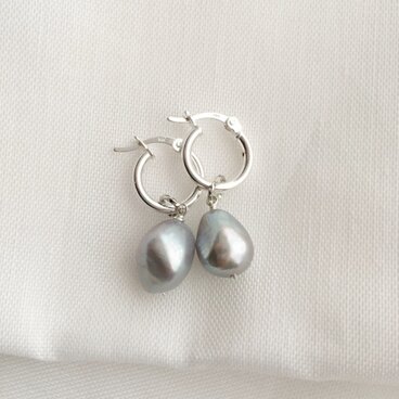 【Silver925】グレーバロック 淡水真珠 パール シルバー フープピアス