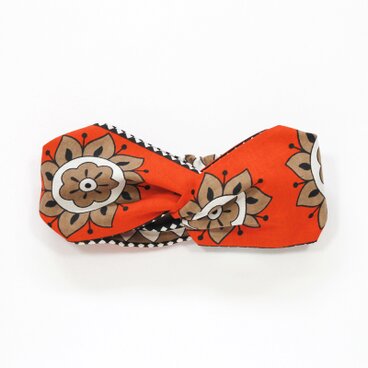 アフリカ布 カンガのクロスターバン（ フラワー ） ヘアバンド ヘアターバン