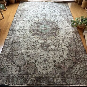 超大判163×263メダリオン　細やかなボタニカル　トルコヴィンテージラグ