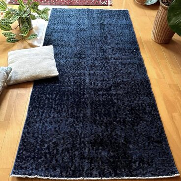 84×171 レア藍色オーバーダイ　人気ワンカラー　トルコヴィンテージラグ