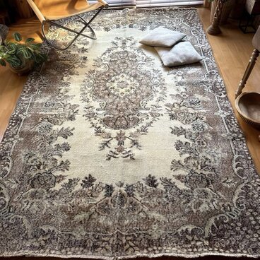 超大判171×273 ミルクココアブラウンメダリオン　トルコヴィンテージラグ