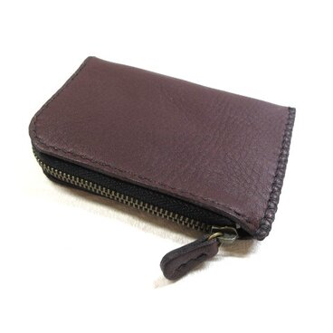 SALE開始～  《牛革》スリムタイプ・Ｌ字ファスナー・コインケース・ソフトシュリンク・ダークワイン・0004