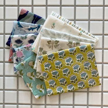 インド ブロックプリント生地 ミニカットクロス10枚セットv27 寒色系 ファブリック IF0430