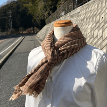 ボカシ織 柿渋染めショートストール　K25128