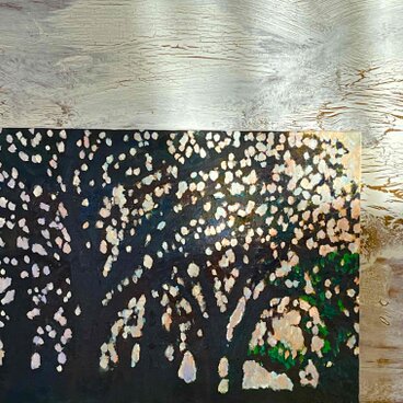 油彩画　原画「キラメク木漏れ日」アート　絵画 32×41㎝ F6　キャンバス