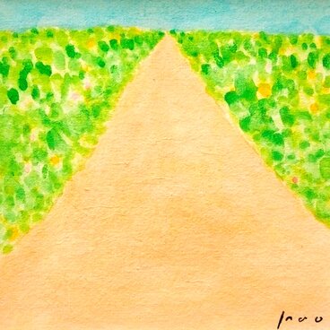 「空へ続く道」原画 ※木製額縁入り（18㎝角）一点物 水彩 イラスト 北欧インテリア　