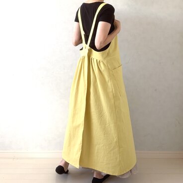 ふんわりエアリー　ヴィンテージソフト加工　クロスエプロン【レモンイエロー】