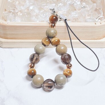 流れを切り替え、前へ進む 天然石ストラップ｜ライトニング水晶（雷水晶）・ジャスパー/パワーストーンストラップ No842S