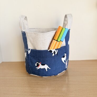 フレンチブルのバケツ型小物入れ（ポケット付き）