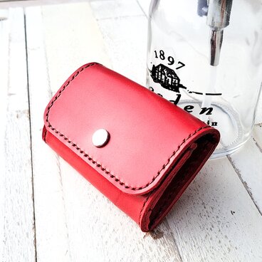 【名入れ無料】本革コインケース 　レッド
