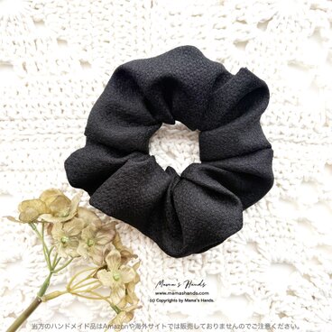 《絹 シルク ウール》☘️フォーマル 黒 ブラック 冠婚葬祭 シンプル シュシュ ヘアゴム