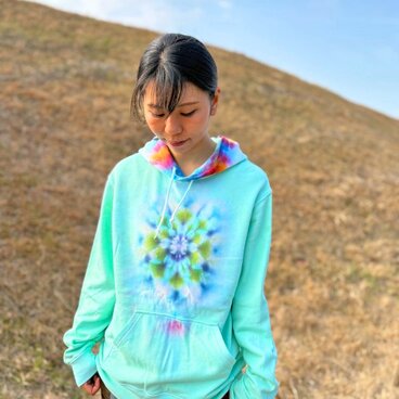 タイダイ フーディ プルオーバー パーカー Lサイズ 曼荼羅 ミントグリーン Hippies Dye最新作 HD25-37